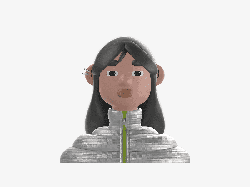 3D avatar wearing a gray jacket
