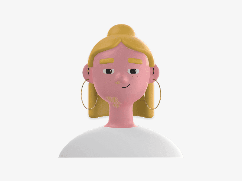 3D avatar with blonde hair and earrings