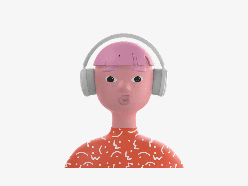 3D female avatar with pink hair wearing headphones