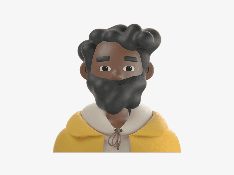 3D online avatar with beard and yellow shirt