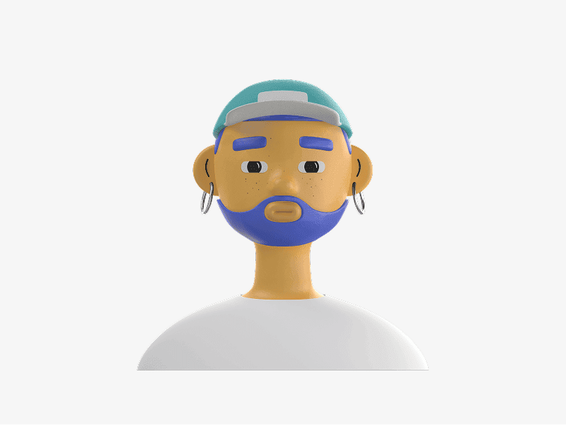 3D online avatar with colored beard and cap