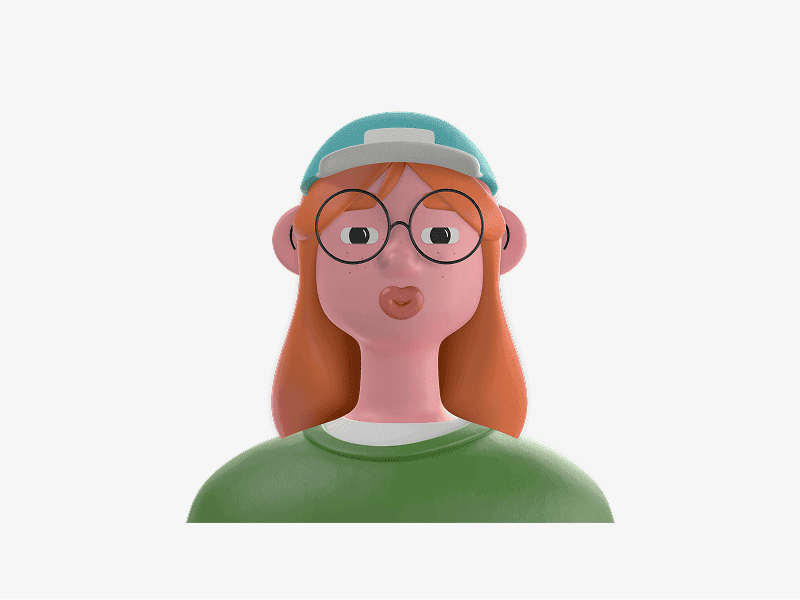 3D online avatar with red hair and glasses