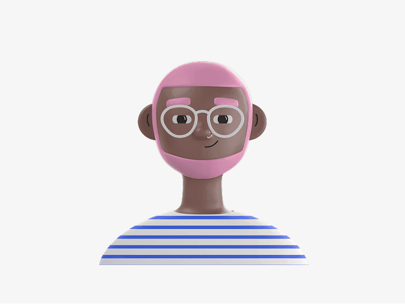 3D online avatar with round glasses and striped shirt