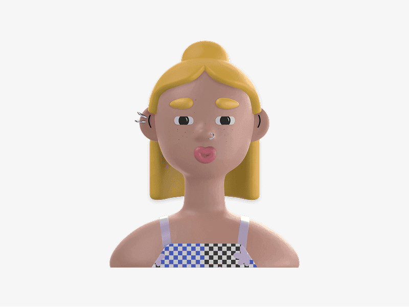 3D online avatar with blonde hair and patterned top