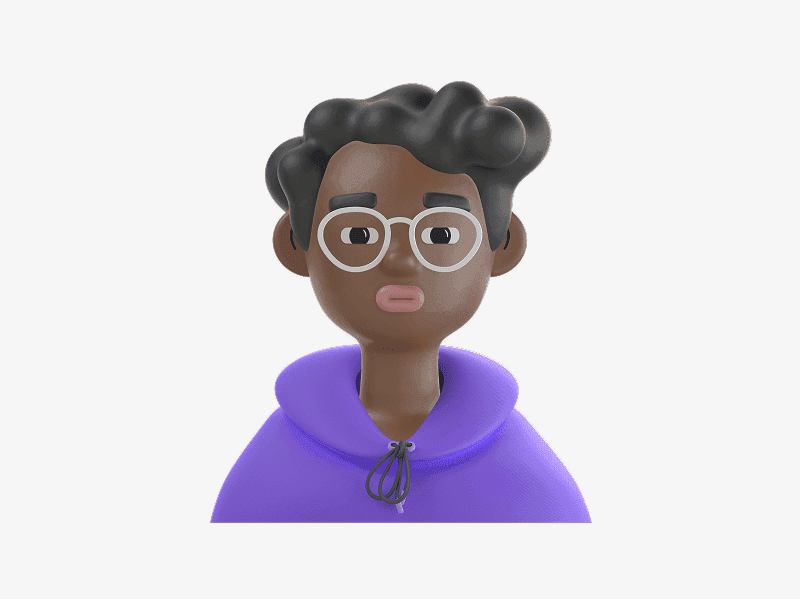 3D online avatar with curly hair and hoodie