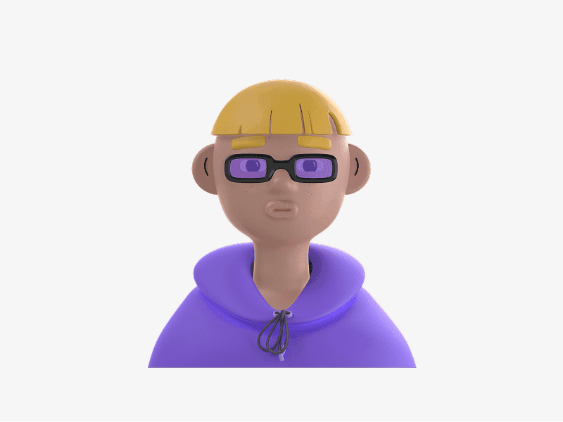 3D online avatar with glasses and purple hoodie