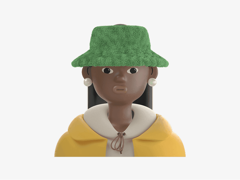 3D online avatar with bucket hat and hoodie