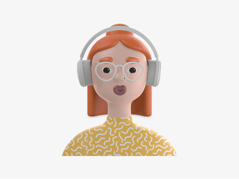 3D online avatar with headphones and patterned shirt