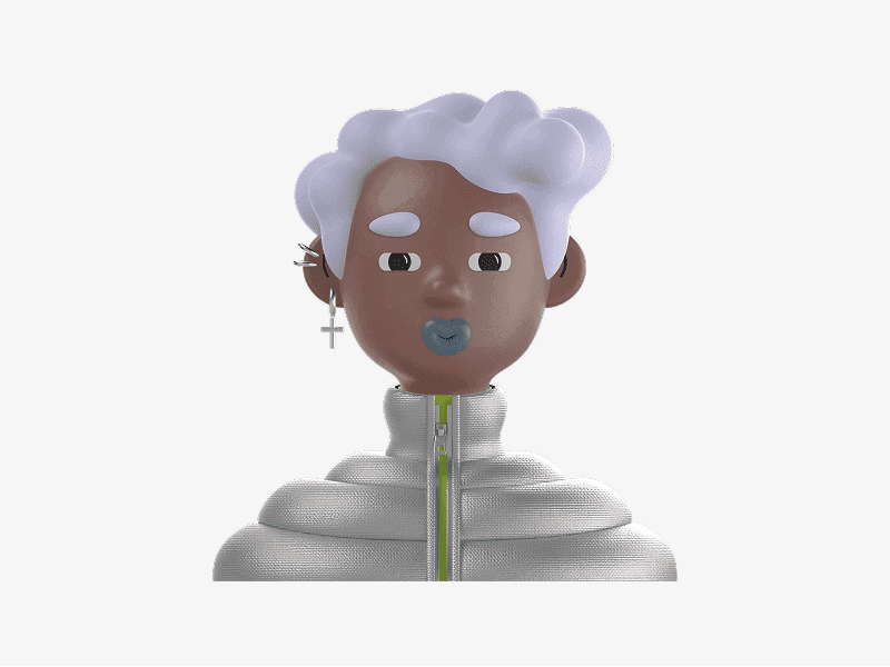 3D online avatar with gray hair and jacket