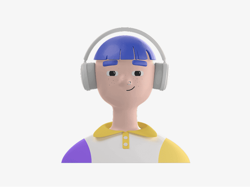3D online avatar with headphones and short hair