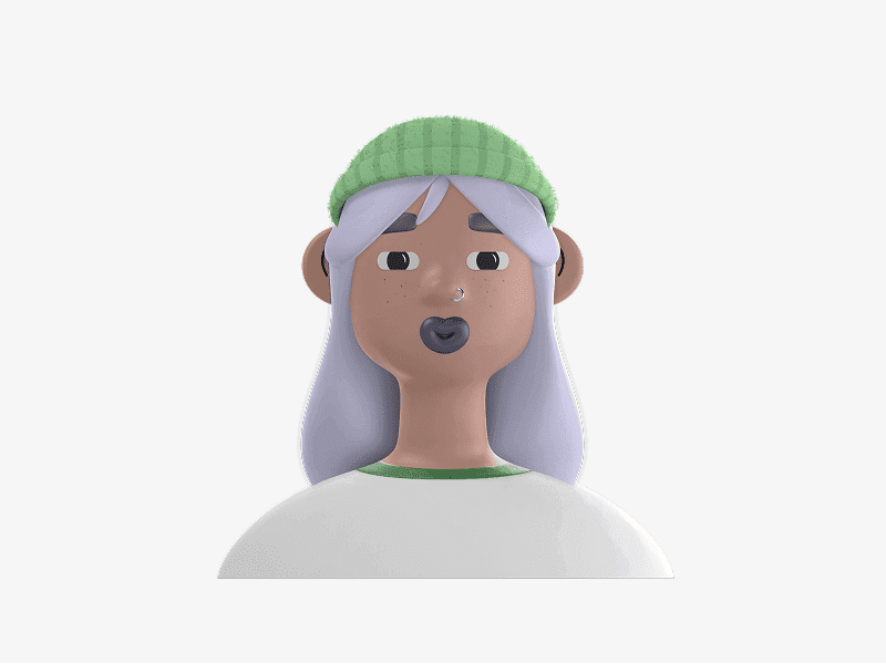 3D online avatar with long hair and beanie