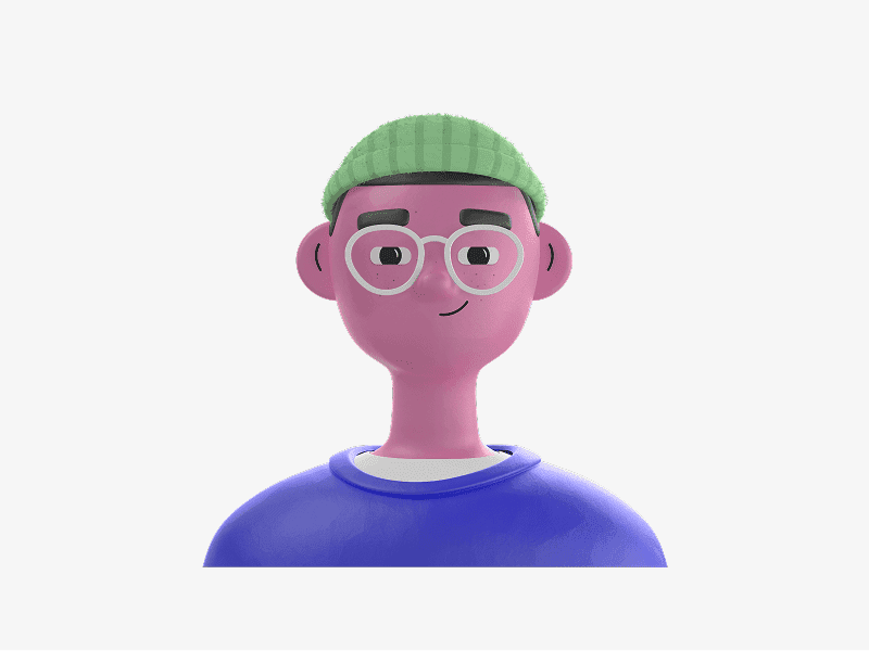 3D online avatar with pink skin tone and glasses