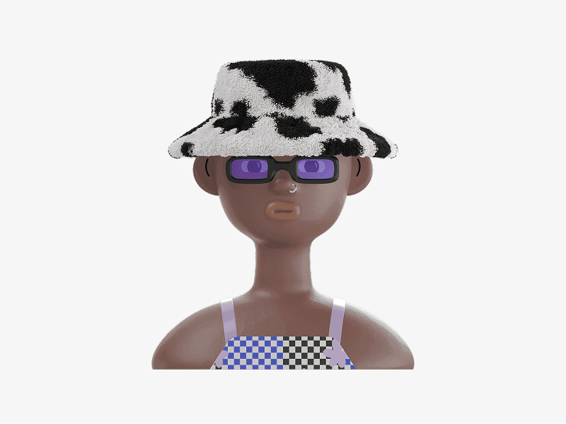 3D male avatar wearing a bucket hat and sunglasses