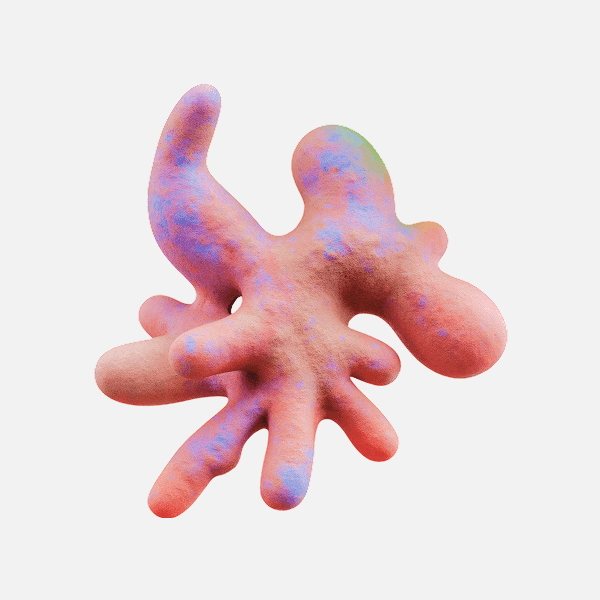 3D pink and blue speckled organic branching abstract shape