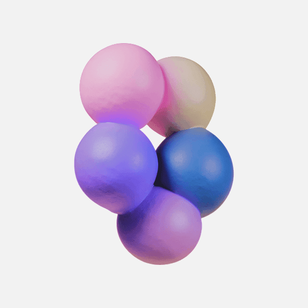 3D gradient pastel pink, purple, and blue clustered spheres