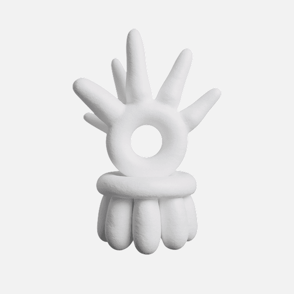 3D white abstract shape with spikes and central ring