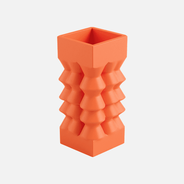 3D bright orange geometric tower abstract sculpture