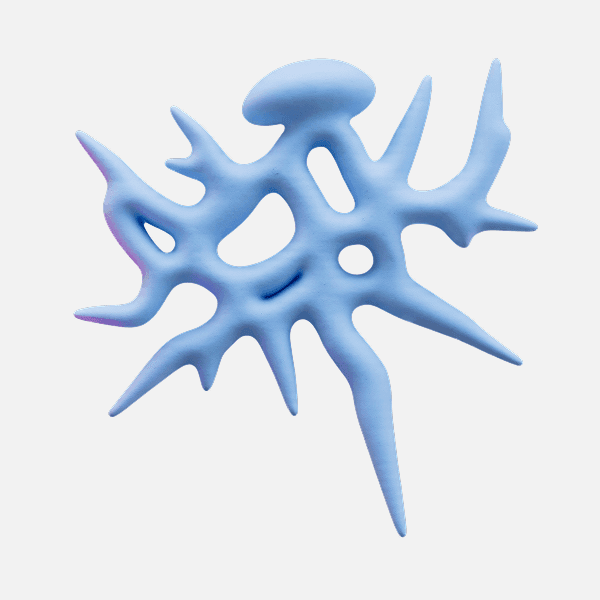 3D blue spiky branching abstract shape with circular cutouts