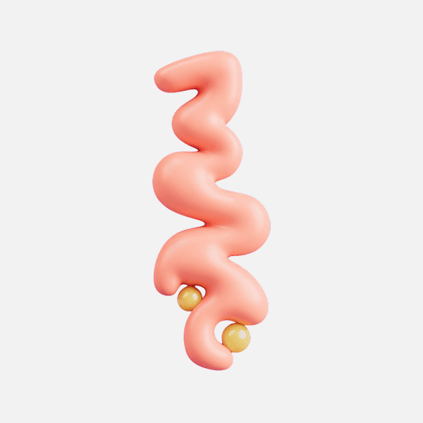 3D soft pink spiral tubular abstract shape with yellow spheres