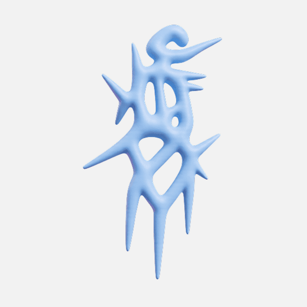 3D light blue spiky vertical abstract sculpture