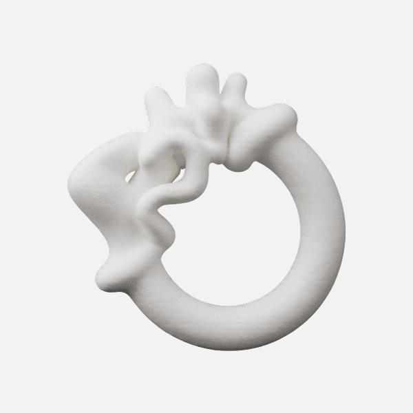 3D matte white circular abstract ring with irregular protrusions