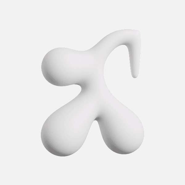 3D smooth white abstract shape with two rounded ends and a pointed extension