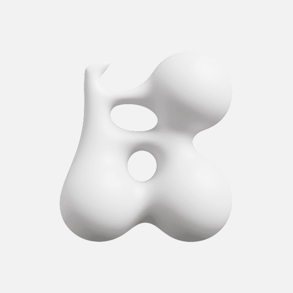 3D smooth white organic abstract shape with two circular cutouts