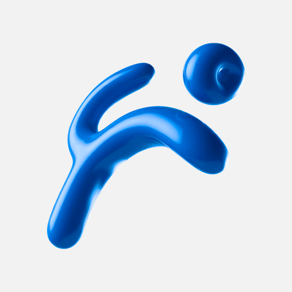 3D metallic blue abstract running figure shape