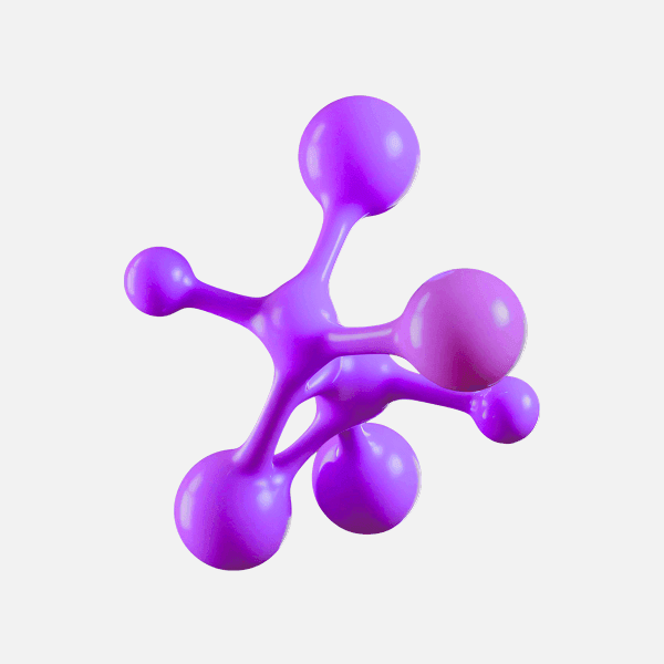 3D glossy purple molecular-style abstract shape with connected spheres