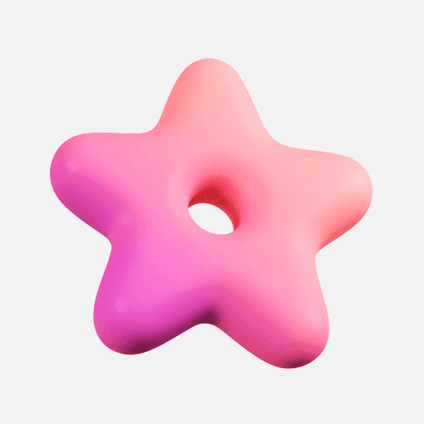 3D glossy pink star-shaped abstract object with center hole