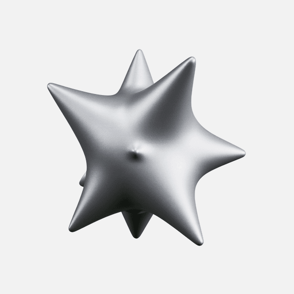 3D metallic silver starburst abstract shape with sharp points