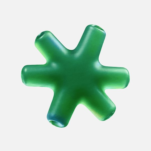 3D glossy green star-like abstract shape with rounded edges