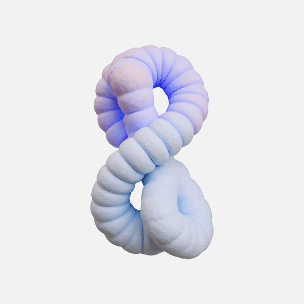 3D pastel blue and lavender intertwined rope-like abstract sculpture