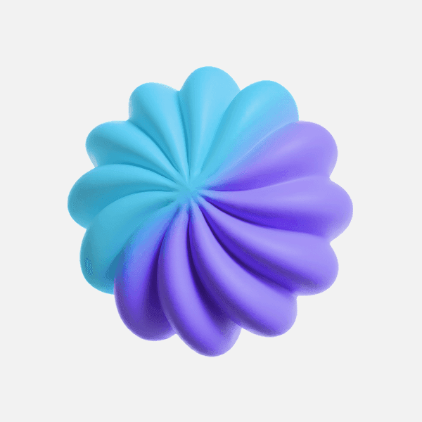 3D teal and purple swirled soft abstract shape