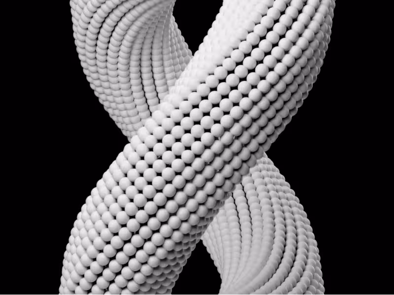 Smooth twisting 3D form built from small particles