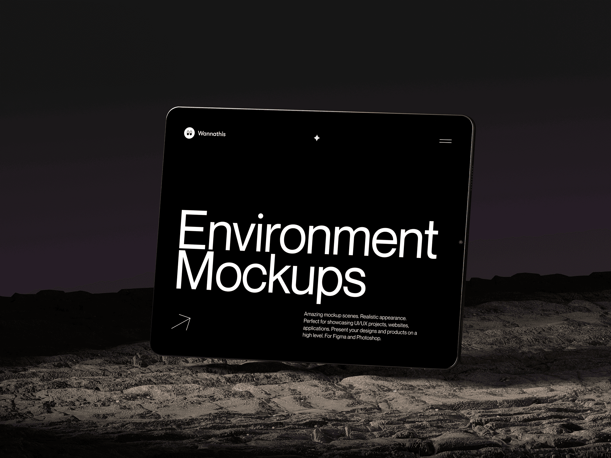 iPad Pro mockup set in a dark, moody environment with subtle highlights.