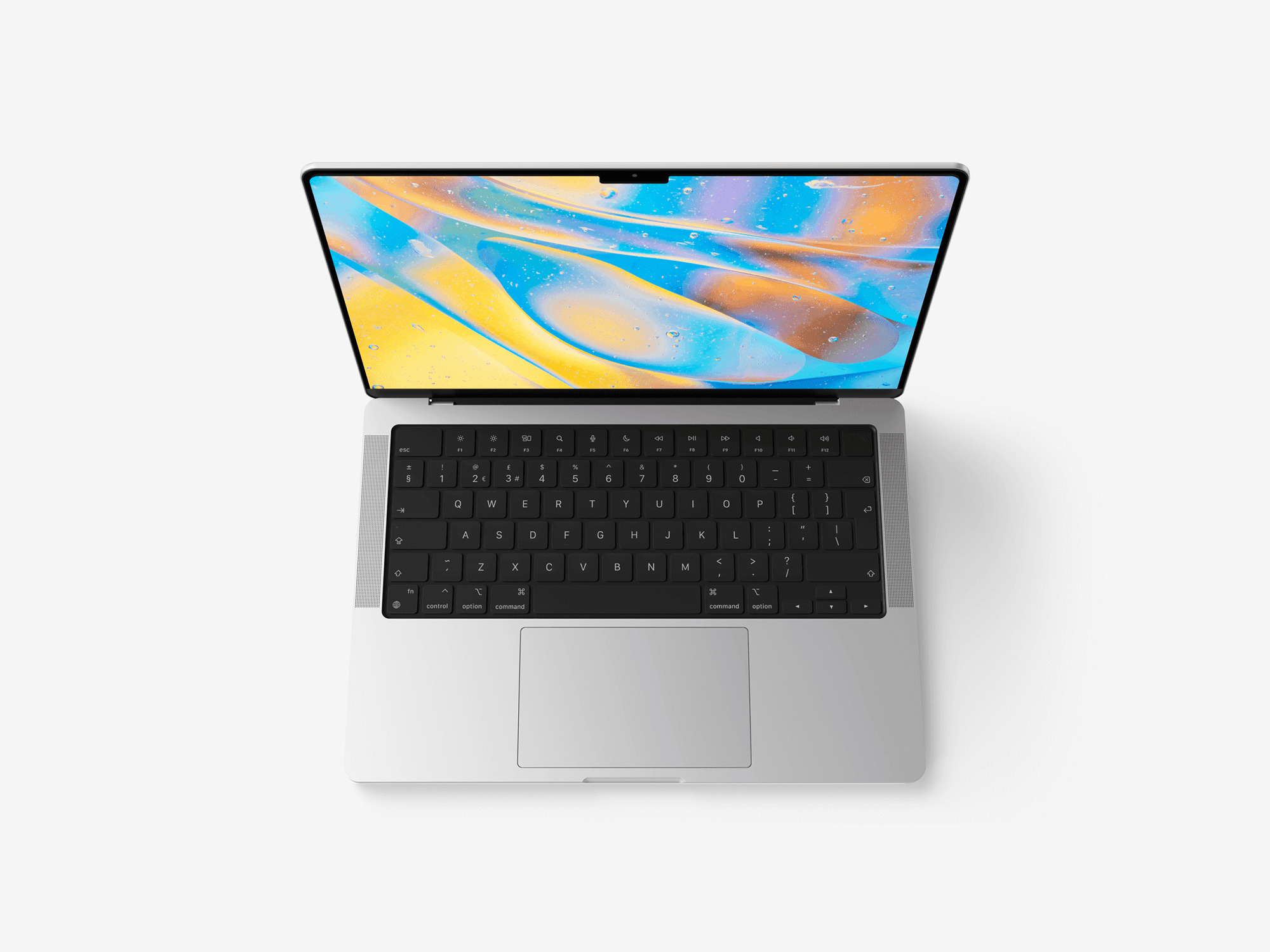 A MacBook Pro in a closed position viewed from the front, showing the edge of the laptop.