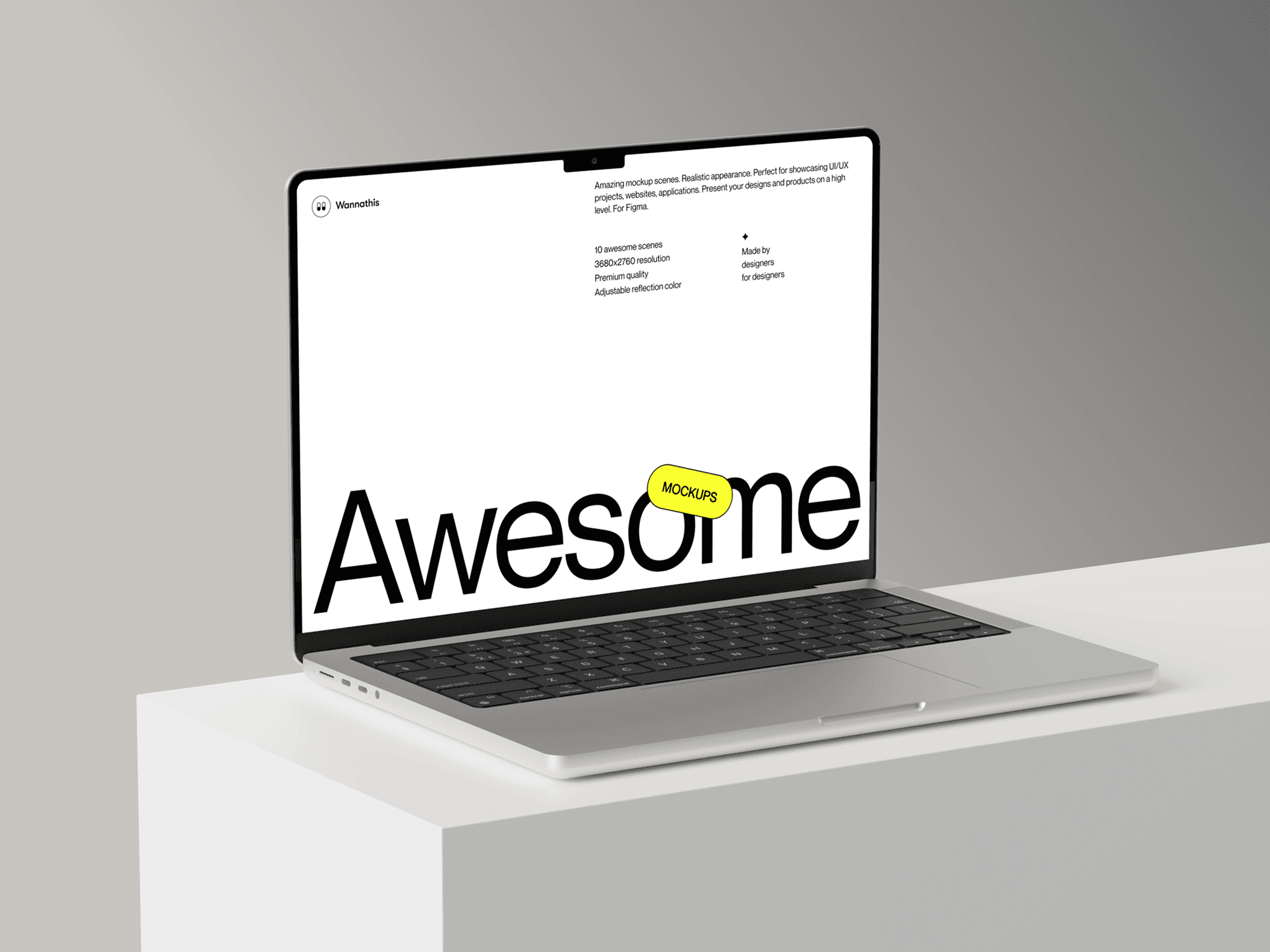 MacBook Pro mockup on a white pedestal