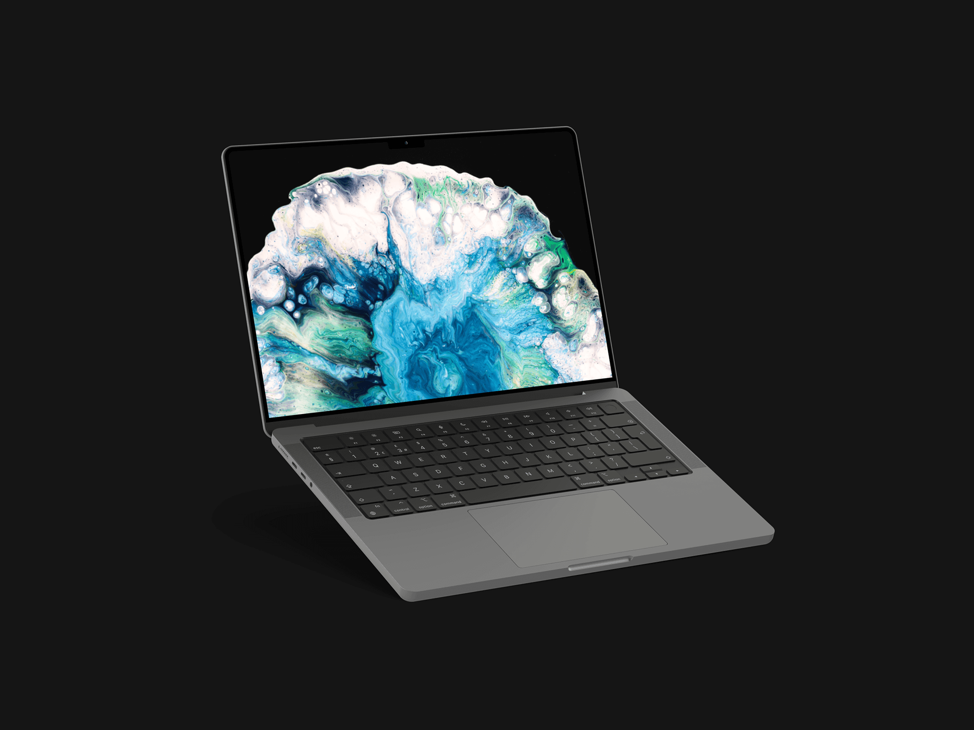 Floating Space Gray MacBook Pro mockup on black background