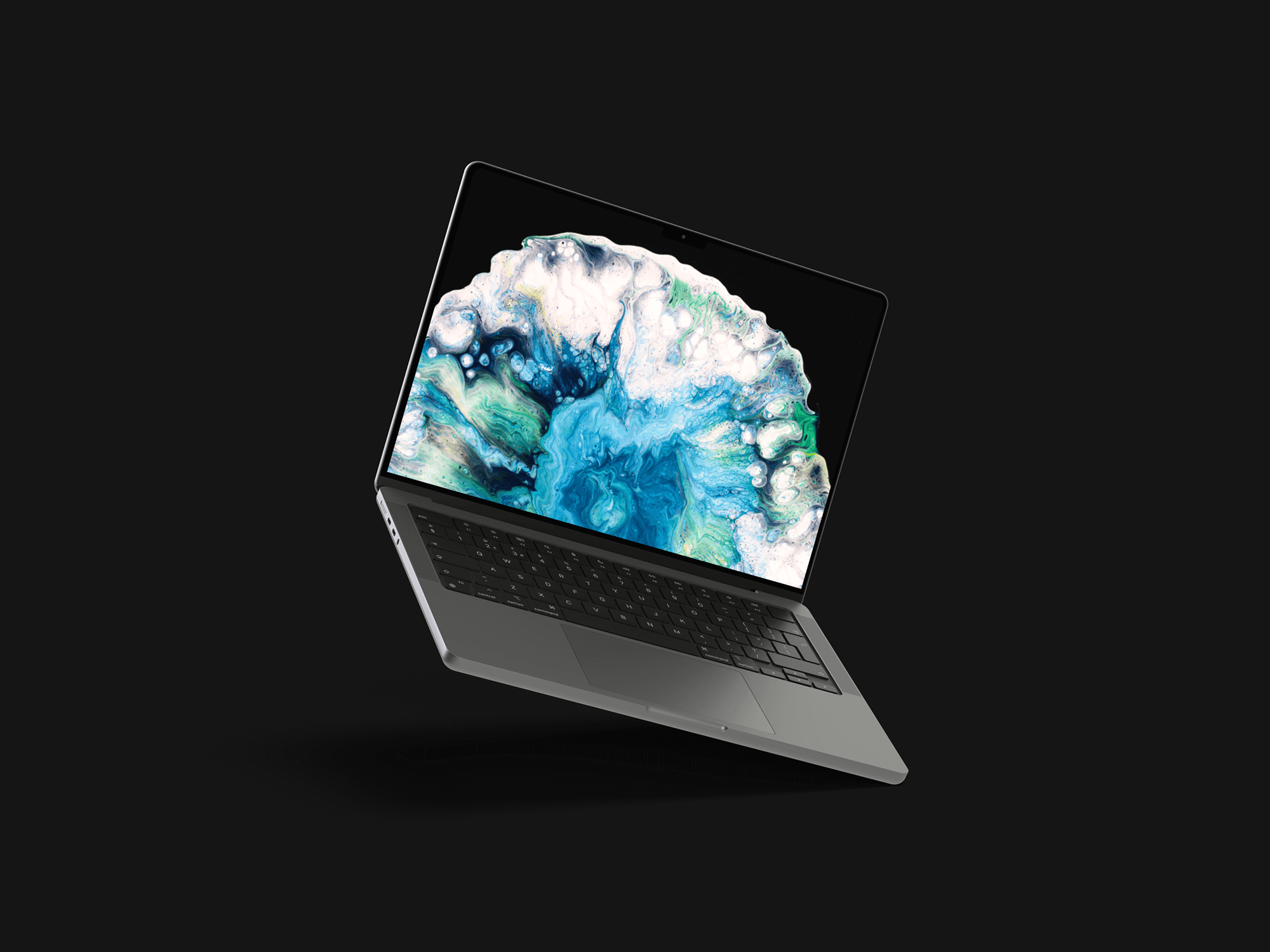 Angled Space Gray MacBook Pro mockup on black background