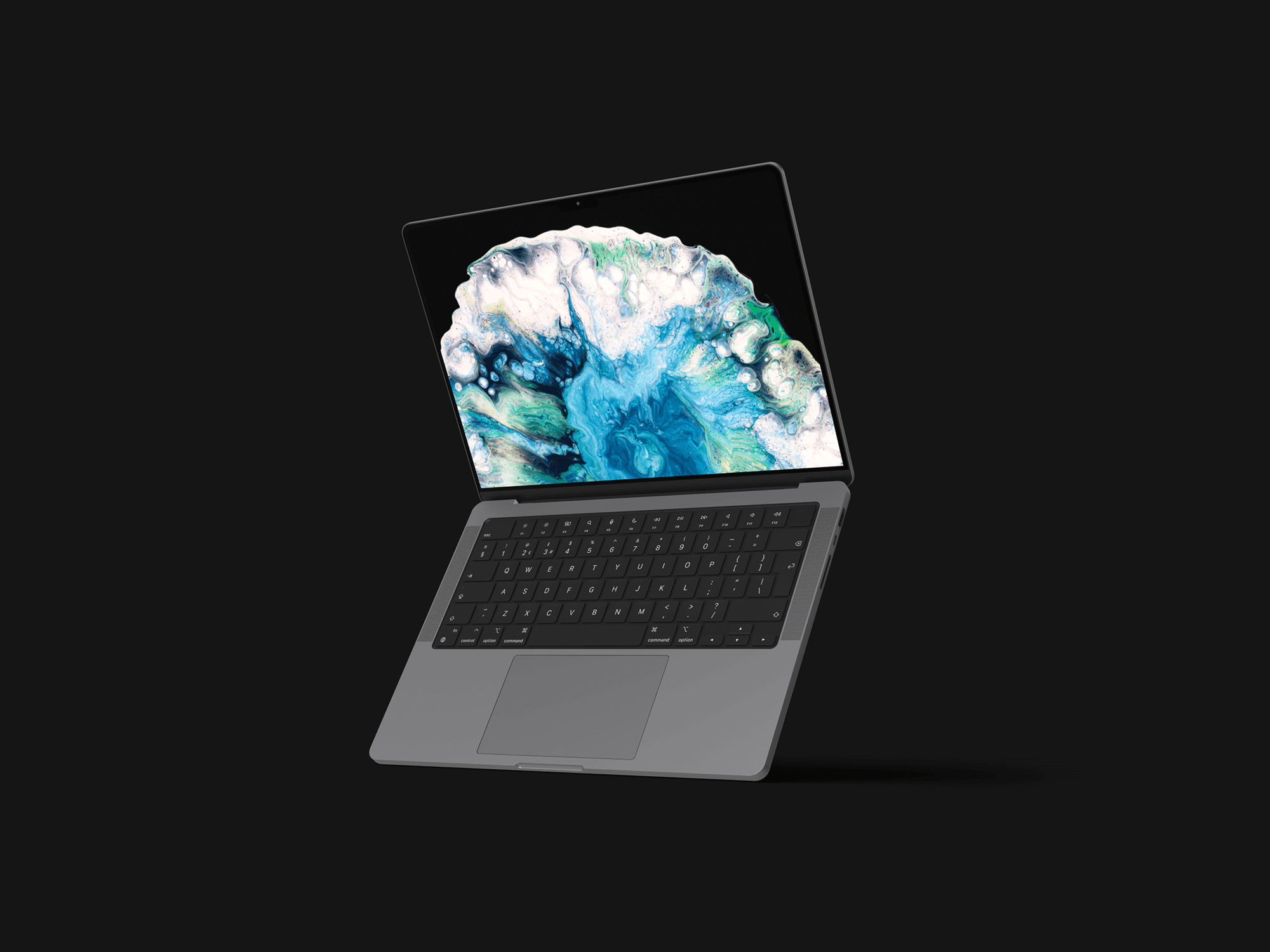 Front view of Space Gray MacBook Pro with black background