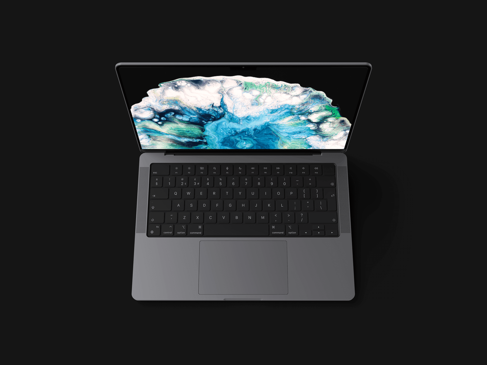 Top-down view of Space Gray MacBook Pro on black background