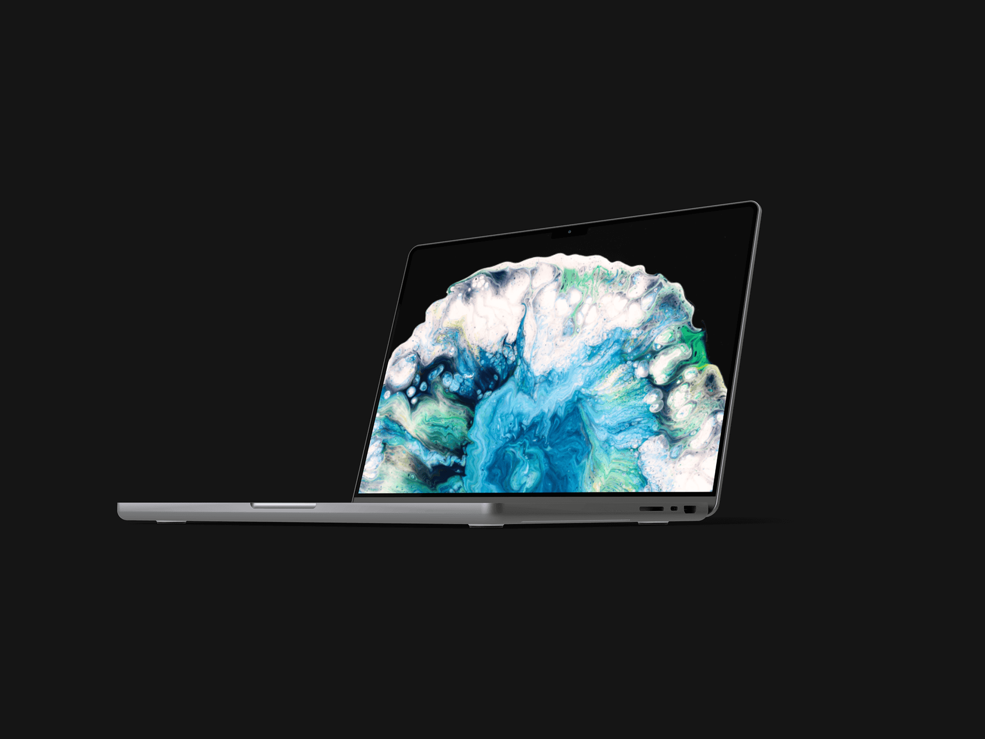 Side view of MacBook Pro mockup on dark background