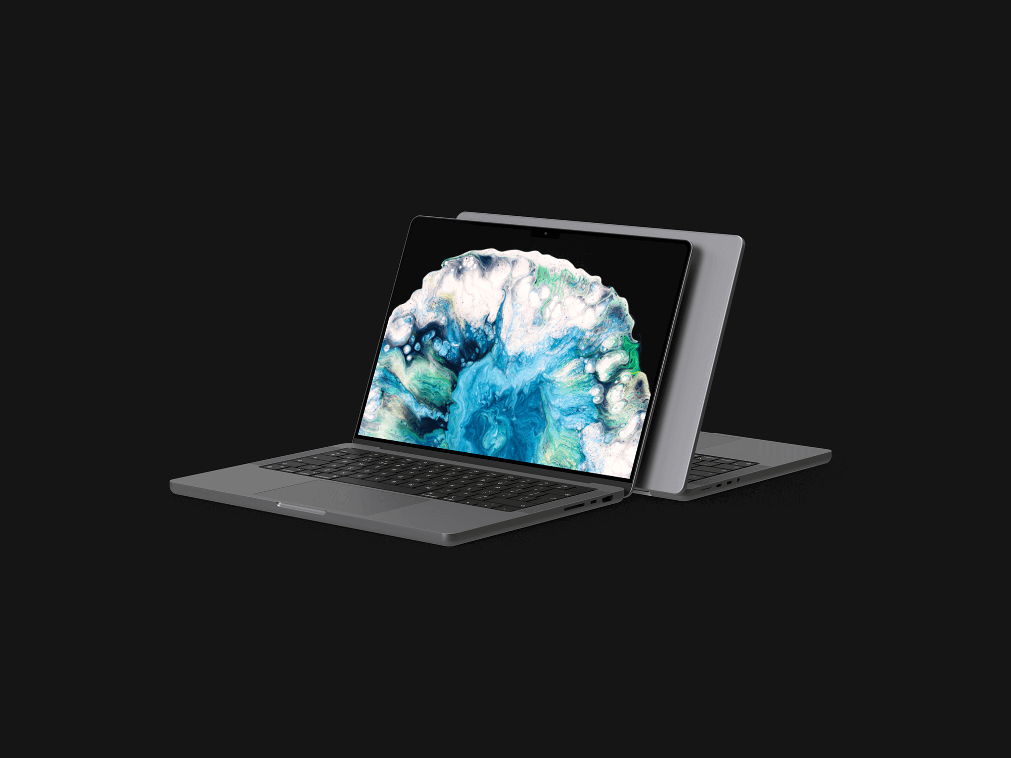 MacBook Pro duo mockup with two laptops