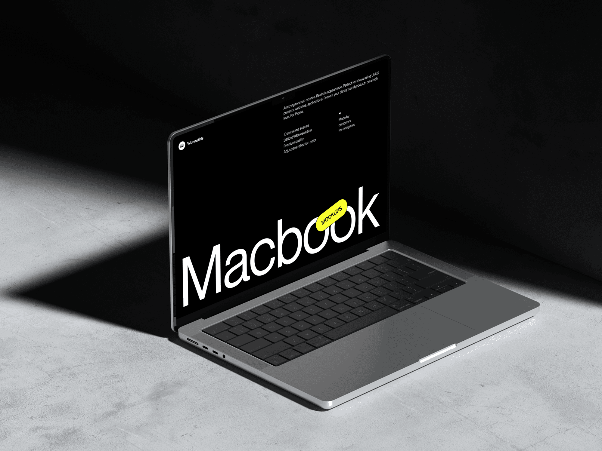 MacBook Pro mockup in a dark minimalist setup