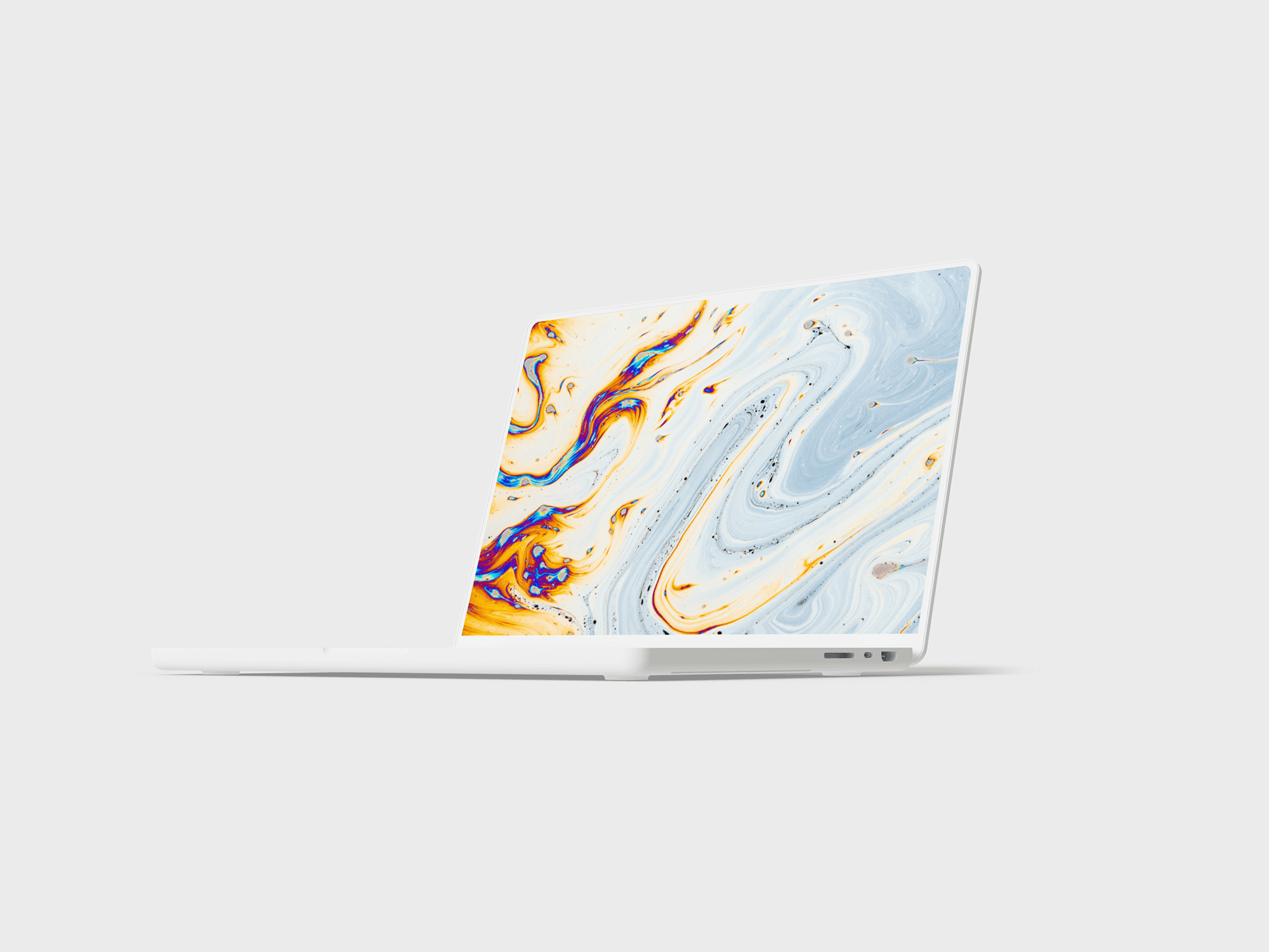 White MacBook Pro open at an elegant, balanced angle on a neutral background.