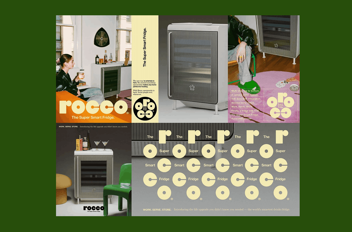 Retro typography and mid century inspired product branding campaign for Rocco smart fridge
