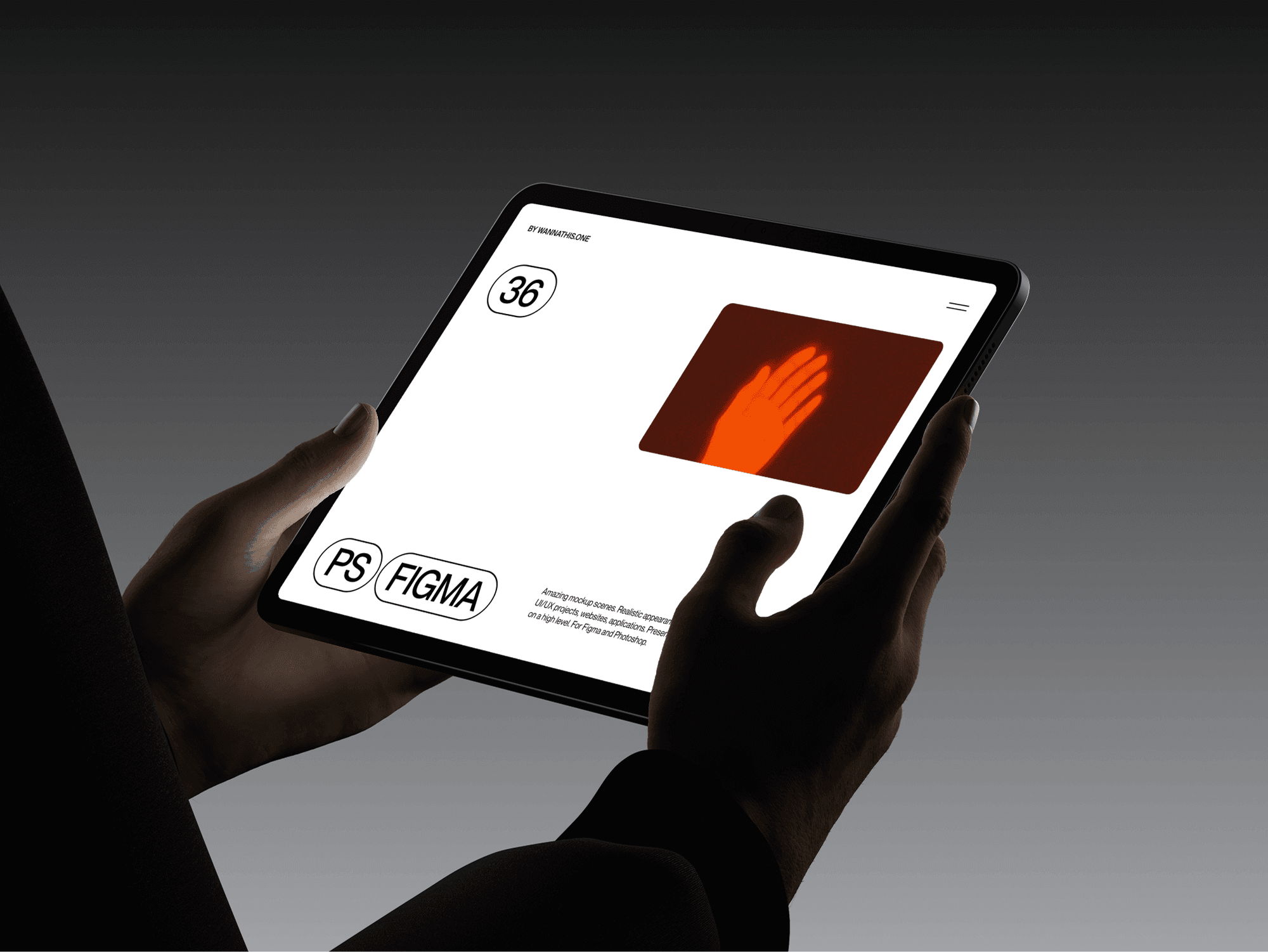 Close-up view of an iPad held in hands on a dark background