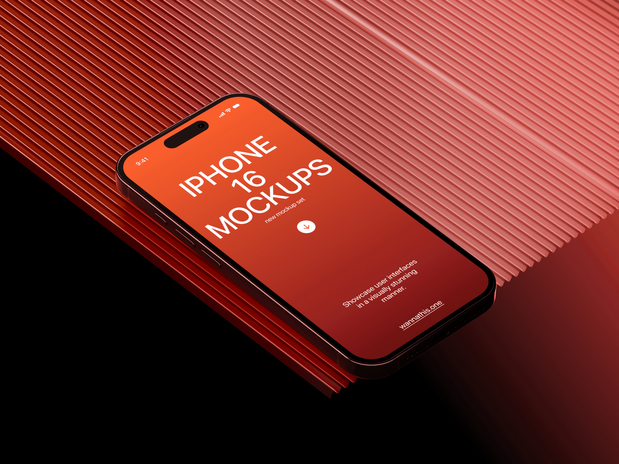 iPhone 16 Pro mockup lying on a clean textured platform