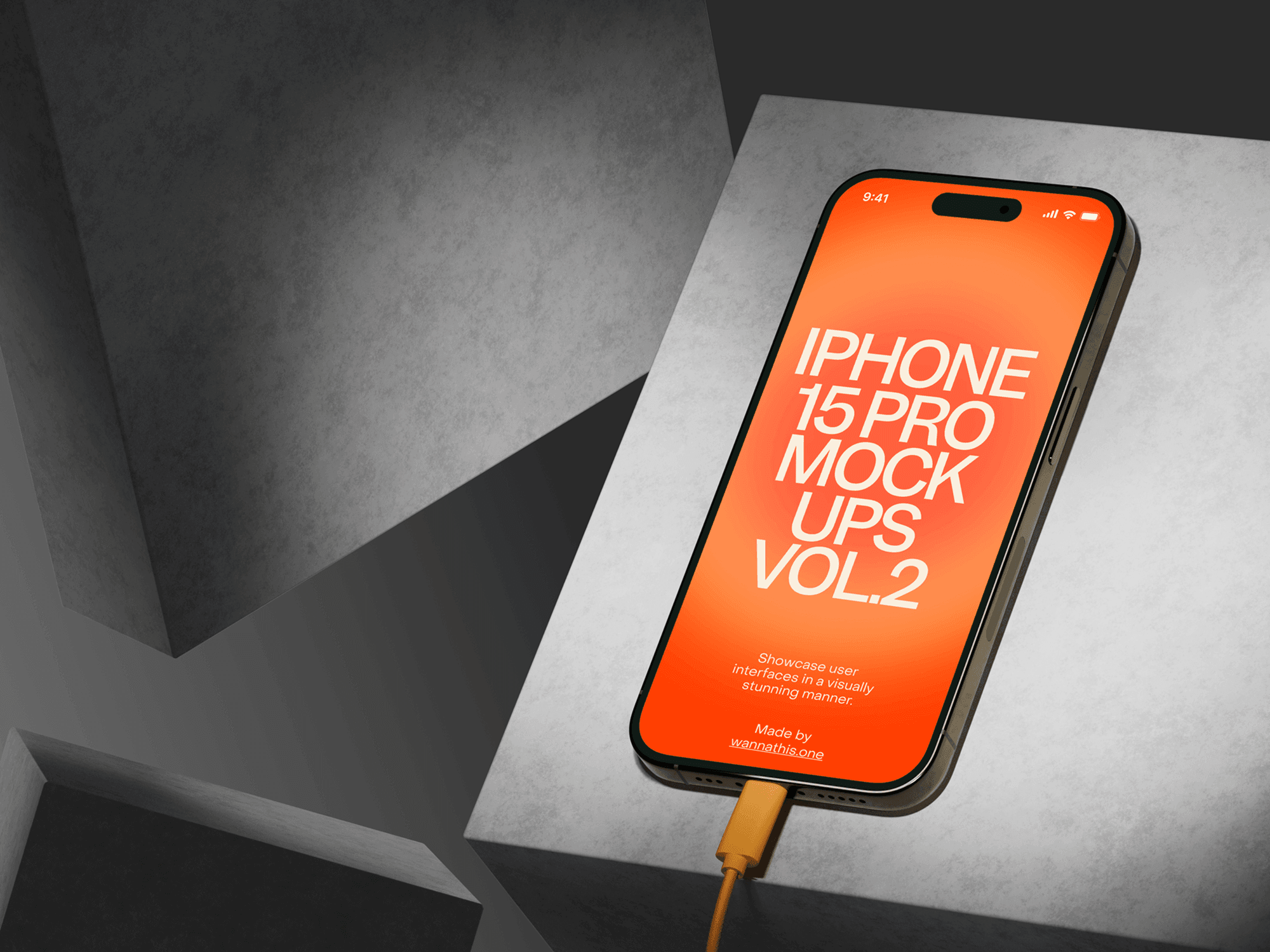 iPhone 15 Pro mockup with bold contrast and lighting